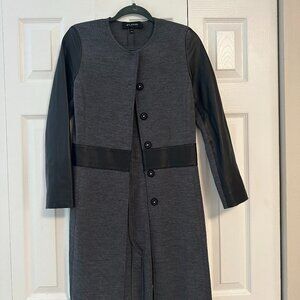 St. John Collection Mixed-Media Santana Knit Leather Trim Coat